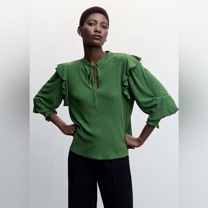 MANGO | Textured Ruffled Blouse